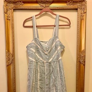 light blue and cream striped button down dress